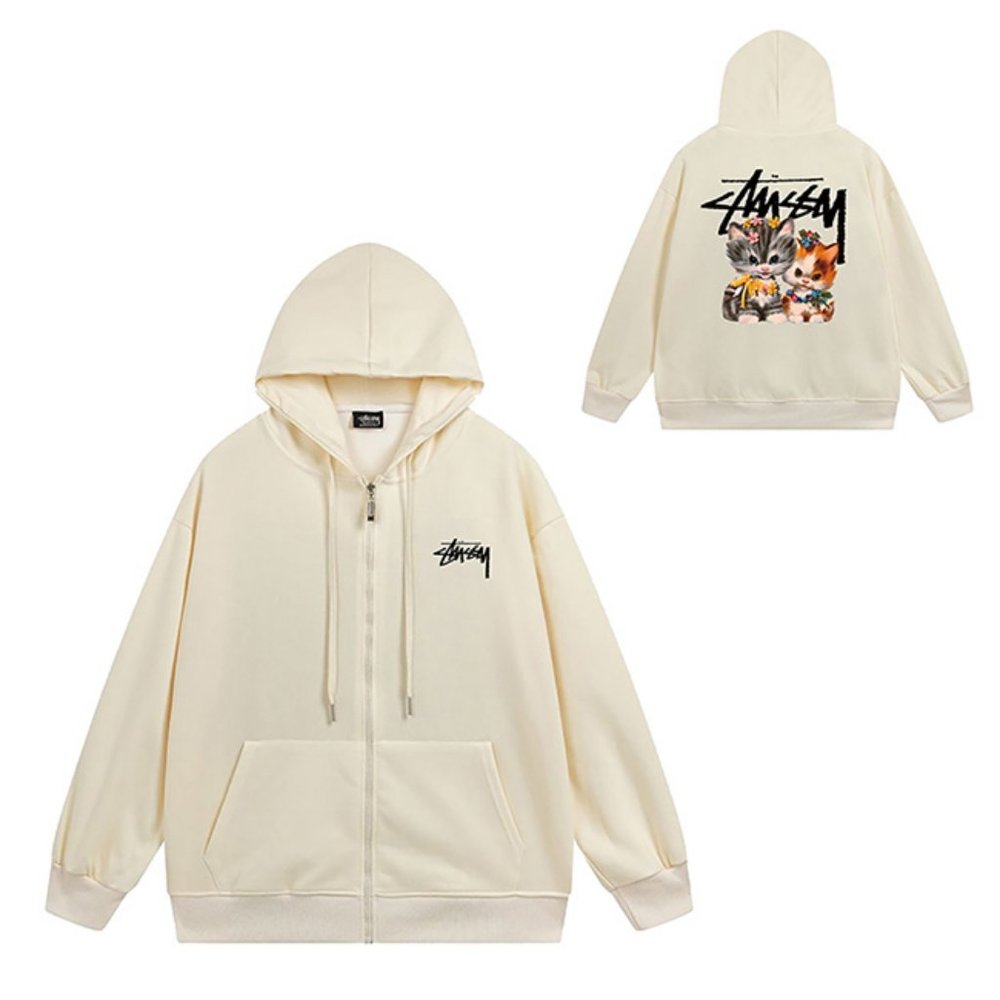 Stussy Zipper Raccoon Hoodie In Tan